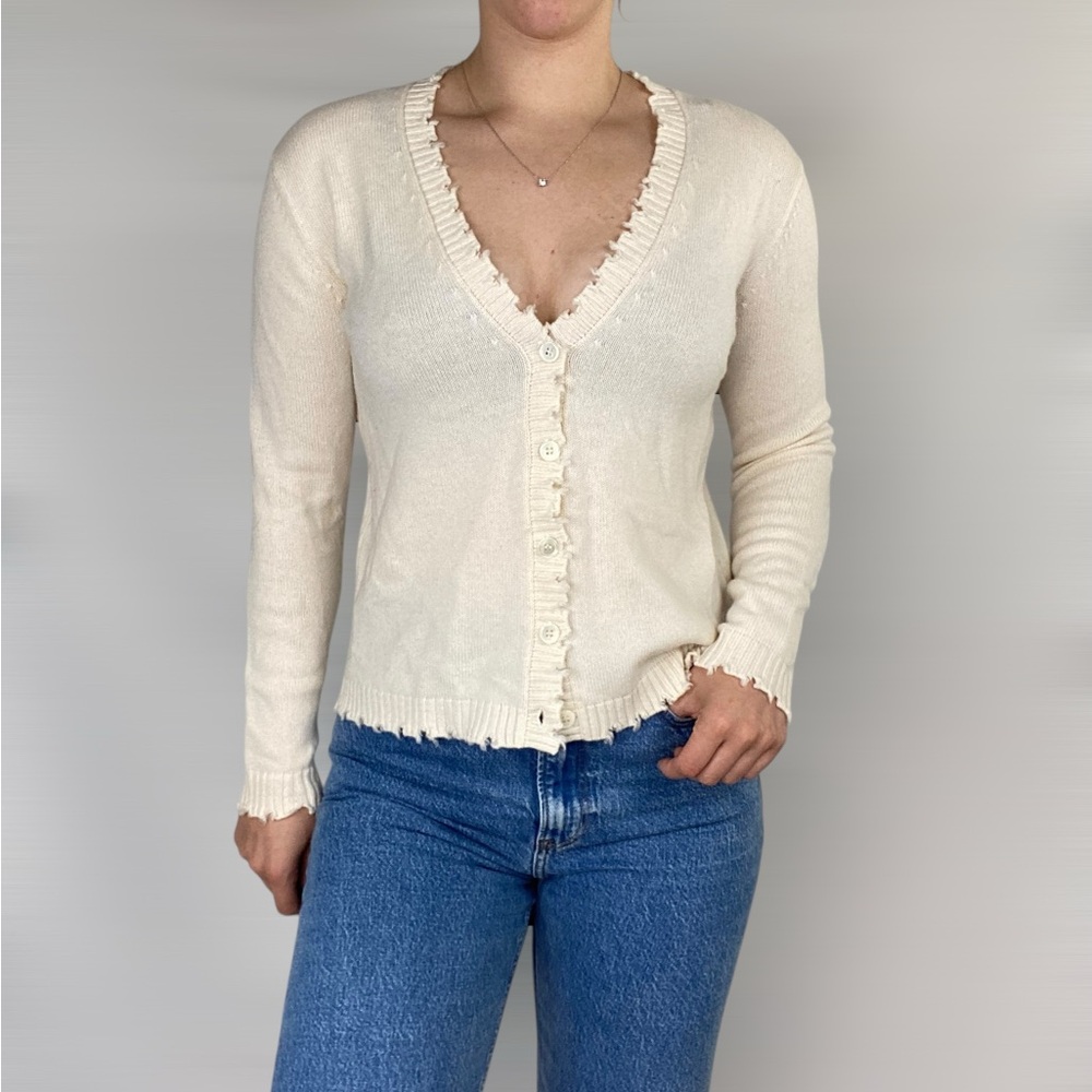ALLUDE Ladies Virgin Wool Cashmere Blend V Neck Button Down Cardigan Sweater